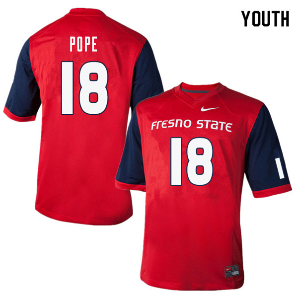 Youth #18 Zane Pope Fresno State Bulldogs College Football Jerseys Sale-Red - Click Image to Close